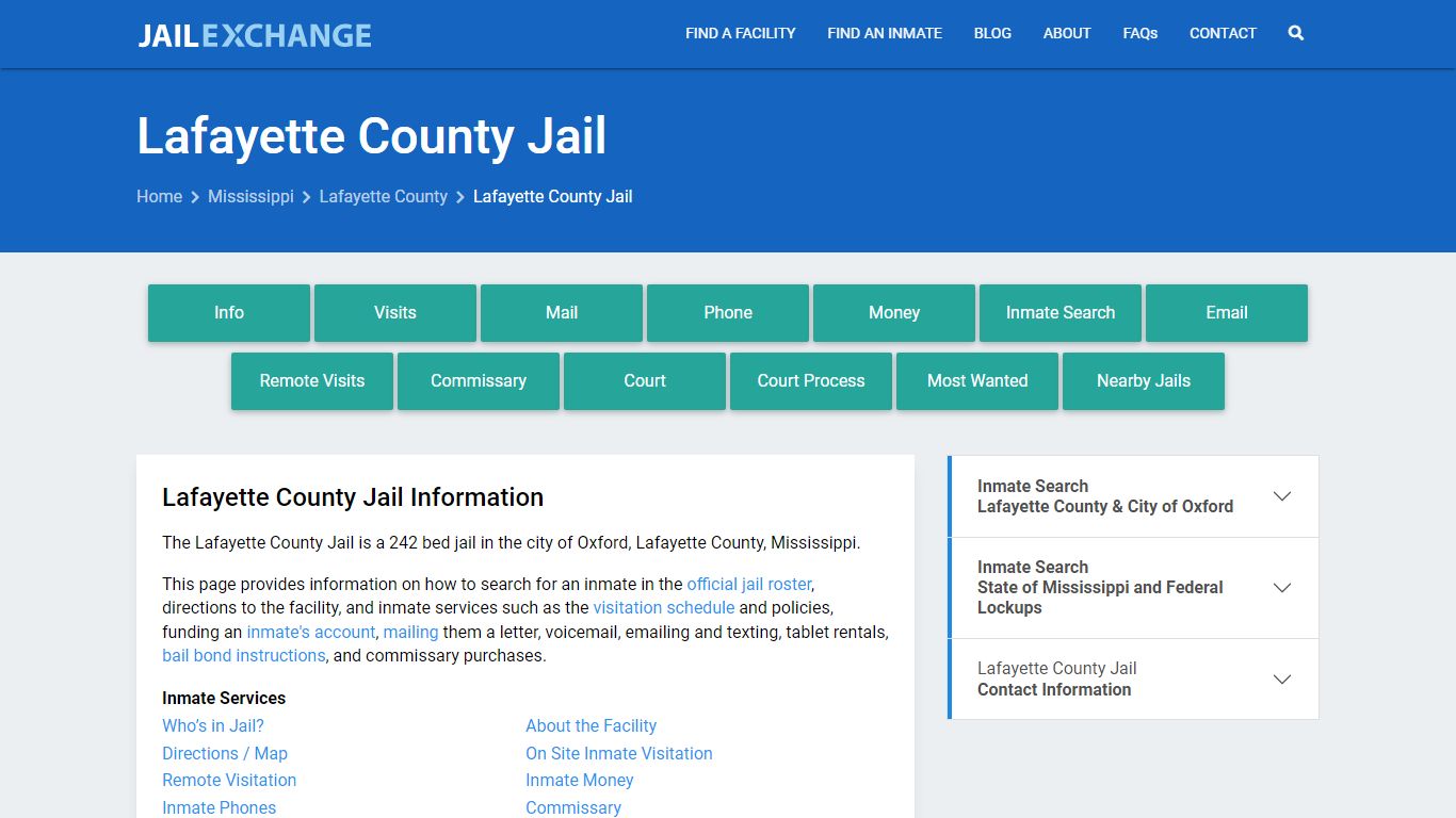 Lafayette County Jail, MS Inmate Search, Information